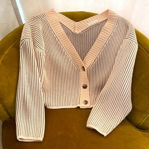 Miss Love cropped, cream/grey sweater.